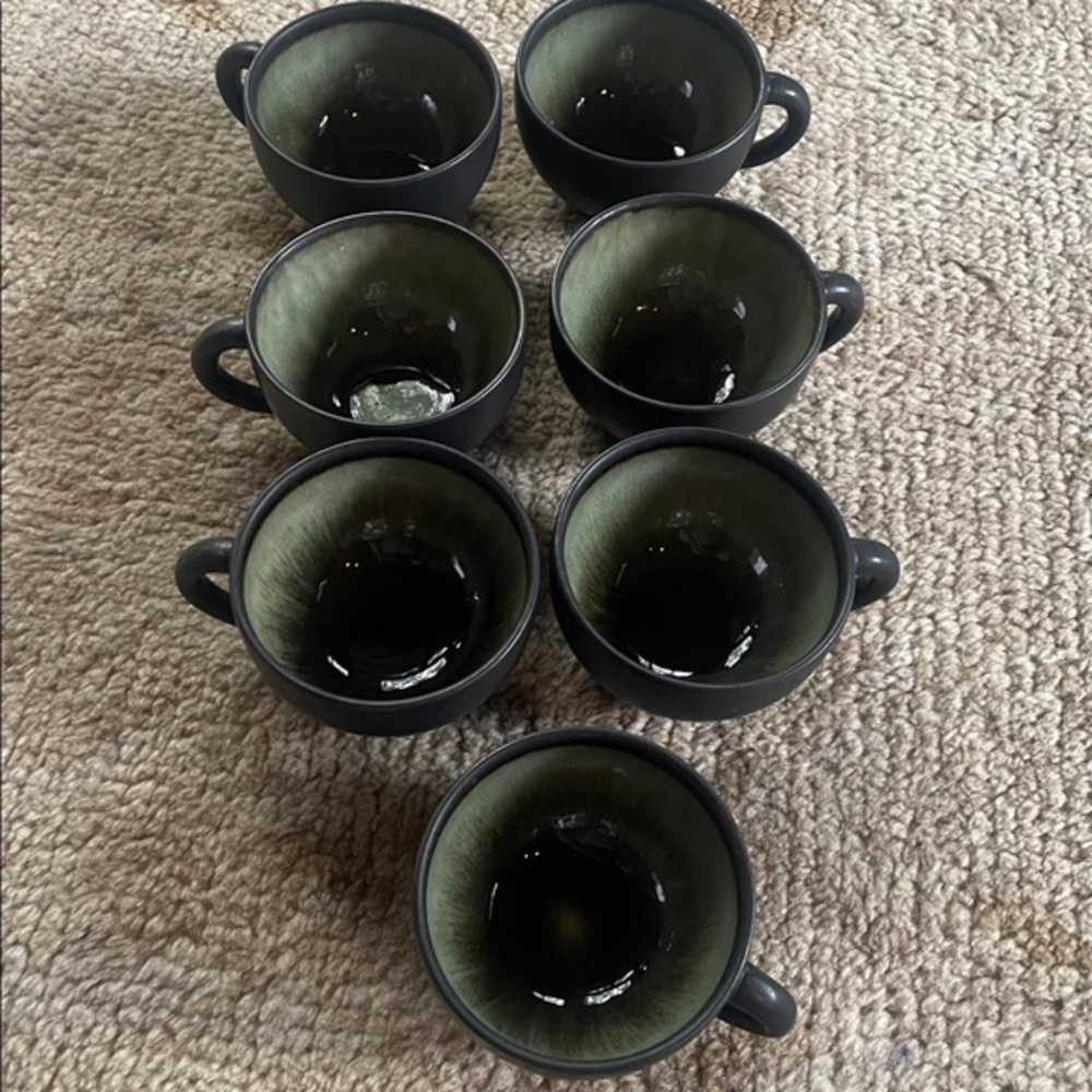 Jars France Stoneware Samoa Vert Tourron Matte Black Tea Cup x 7